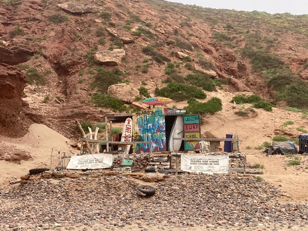 Legzira Surf School shack on the beach