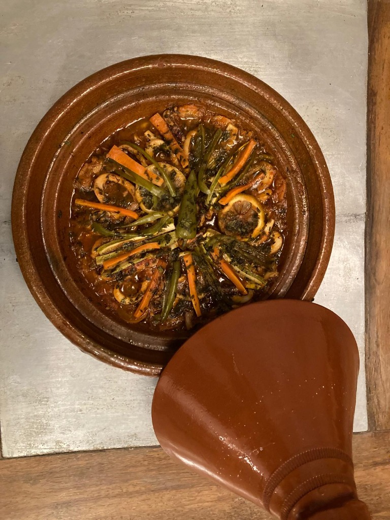 Delicious Moroccan seafood tajine at Aglou plage